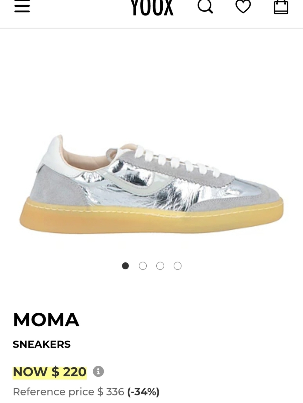Moma Silver Metallic Low-Top Sneakers with Gum Sole